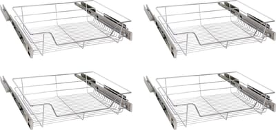Eleganca draadmand met zijgeleider en Soft Closing - Keukenkast schuiflade – B51.5 x H14x D44.5 cm – Uitschuifbaar keukenrek – Inbouwlade – Maximale belastbaarheid 20kg – RVS – Zilver - 4 Stuks