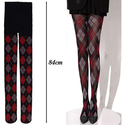 Collants résille à carreaux argyle pour femme Taille haute Bas Collants Lingerie Slim à carreaux Rétro Hauts Bas One Size gray
