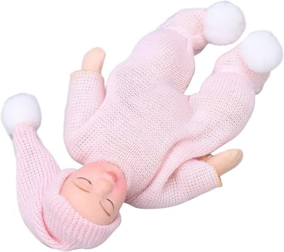 Poppenhuis Baby Figuur - Miniatuur Pasgeboren - Poppenhuis Decoratie - Beweegbare Ledematen - Schaal 1:12 - Roze Trui