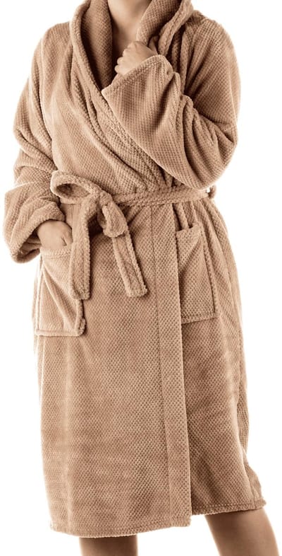 Textino - CHRIS - badjas 116 cm - volwassenen - maat M/L - fleece met structuur - Fungi - bruin