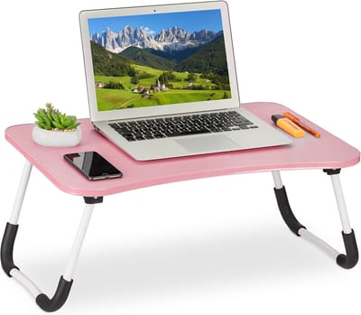 Inklapbare Laptoptafel voor Bed en Bank – Comfortabele Werkplek met Roze MDF Blad – Compact en Stevig