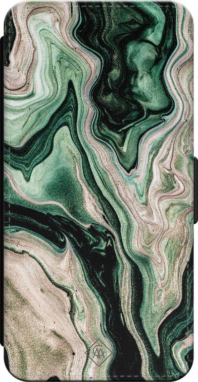 Casimoda® bookcase - Geschikt voor iPhone 15 - Hoesje met pasjeshouder - Groen marmer / Marble - Groen - Kunstleer