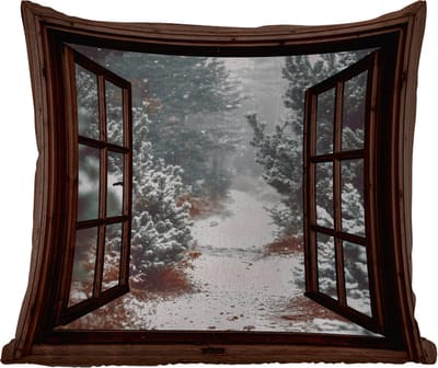Tuinkussen - Bos - Winter - Bomen - Natuur - Pad - Doorkijk - 40x40 cm - Weerbestendig