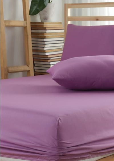 Hoeslaken - Inclusief Kussensloop - 100% Ranforce Katoen - 180x200 cm - Lila - Zacht - Ademend & Hypoallergeen - Elastische Hoeken tot 35 cm - Perfecte Pasvorm - De Linde Home