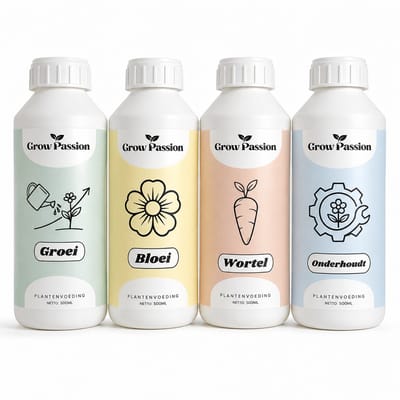 GrowPassion Hele Jaar Zorg Pakket – Plantenvoeding Set voor Groei, Bloei, Wortel & Onderhoud – Complete Voeding voor Kamerplanten, Tuinplanten en Moestuin – 4 x 500 ml