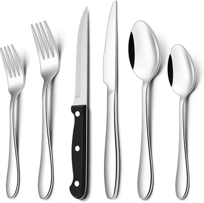 Bestekset voor 6 personen, 36-delig roestvrij stalen bestekset met steakmes, elegant eetbestek voor huis/restaurant, vaatwasmachinebestendig en roestvrij