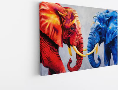 Saammp Canvas Schilderij - Olifant - Rood - Blauw - Dieren - 45x30 - Foto op canvas - Wanddecoratie - Muurdecoratie Woonkamer - Slaapkamer decoratie - Canvas Print