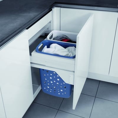 HAILO - Wasmanddrager - voor 45cm uitschuifbare kast - Met 2 x 33l wasmanden (wit / blauw)