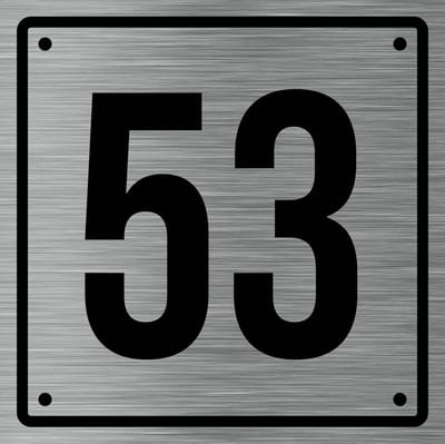 Huisnummerbord 53 - Incl. Schroeven en Pluggen – Acrylaat - 10 x 10 cm - RVS met Zwart