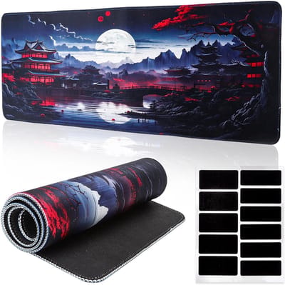 Grote Gaming Muismat 800 x 300 mm met Antislip Rubber Onderkant, Gestikte Randen en Extra Silicone Pads, Anime Japanse Kunst Desk Pad voor PC en Toetsenbord
