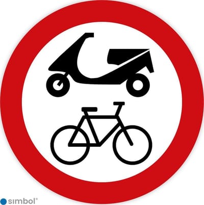Simbol - Stickers Verboden voor Fietsen en Scooters - Geen Fietsen en Scooters - Duurzame Kwaliteit - Formaat ø 5 cm.