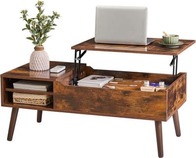 Goodivery ® Tijdloos Verstelbare Salontafel met Verborgen Opbergruimte en Vintage Bruine Afwerking