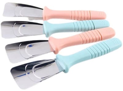 IJsschraper Vriezer – RVS IJskrabber – Set van 4 – Met IJspik – Voor Koelkast, Vriesvak & Diepvriezer – Blauw & Roze – 19 x 4,5 cm – 4 Stuks