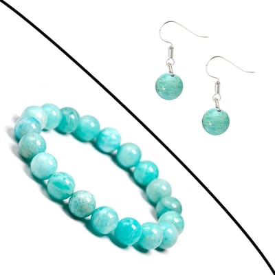 Bixorp Gems Set van Amazoniet Edelstenen Armband & Oorbellen - Kralenarmband / Oorbelletjes Edelsteen - Natuursteen Sieraden Cadeau
