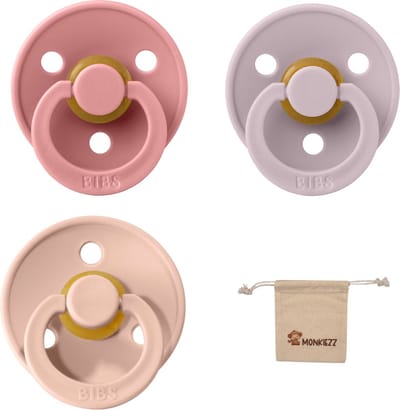 Bibs fopspeen - maat 1 0-6 maanden - 3 stuks – Dusty Pink - Dusky Lilac - Blush + Monkiezz speenzakje