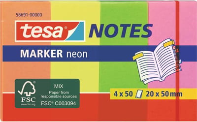 tesa Plaknotitie 56691-00000-01 20 mm x 50 mm Oranje, Geel, Groen, Pink 200 vellen