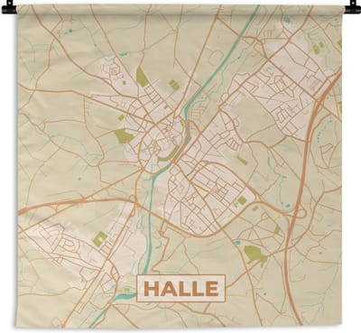 Wandkleed - Wanddoek - Plattegrond - Stadskaart - Halle - Vintage - Kaart - 180x180 cm - Wandtapijt