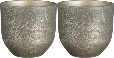 Mica Decorations - Plantenpot/bloempot - 2x - terracotta - zwart/goud flakes relief- D24/H22 cm
