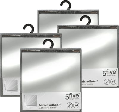 5Five Plak spiegels tegels - 16x stuks - glas - zelfklevend - 20 x 20 cm - vierkantjes - muur/deur/wand