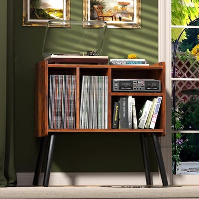 SNJY® Platenspeler Meubel - Platenspeler Kast - LP Houder - Platenhouder - 36,6D x 66B x 64H - Bruin