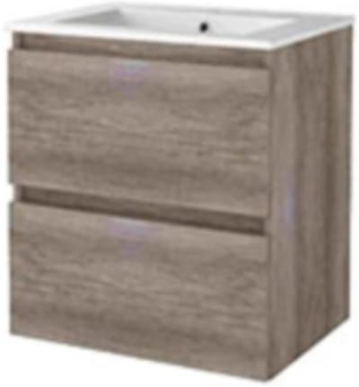 Basic-Line Start 46 Badkamermeubelset - 60 x 46 cm - Greeploos - 2 Lades - Keramische Wastafel - 1 Kraangat - Scotch Oak