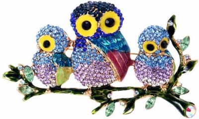 Fako Bijoux® - Broche - Drie Uiltjes Op Een Tak - 73x43mm - Blauw