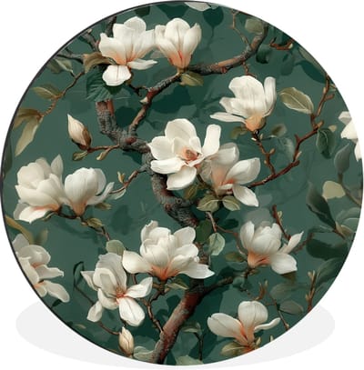 WallCircle - Wandcirkel - Muurcirkel - Bloemen - Takken - Wit - Klassiek - Aluminium - Dibond - 30x30 cm - Binnen en Buiten