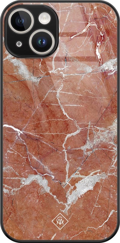 Casimoda® hoesje - Geschikt voor iPhone 14 - Marble Sunkissed - Luxe Hard Case Zwart - Backcover telefoonhoesje - Rood