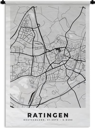 Wandkleed - Wanddoek - Ratingen - Kaart - Stadskaart - Duitsland - Plattegrond - 120x180 cm - Wandtapijt