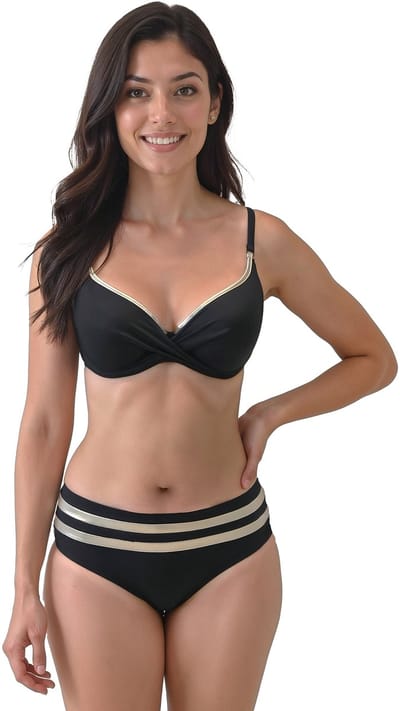 Vivisence Bikini Push Up BH Verstelbare Bandjes Ideaal Voor Strand Zwembad 3222, Zwart-Goud,80E