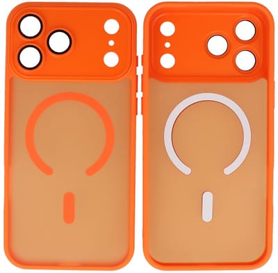 MagSafe Hoesje Geschikt voor iPhone 17 Pro Max - Mat-Transparent met Camera Beschermer Case - Oranje