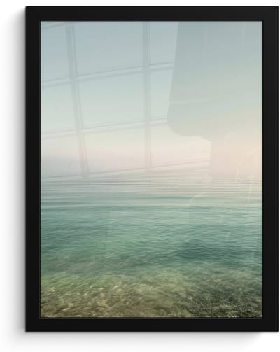 Poster in lijst - Fotolijst 30x40 cm - Posters - Zee - Horizon - Blauw - Mist - Posterlijst zwart - Decoratie - Wanddecoratie woonkamer - Muurdecoratie slaapkamer