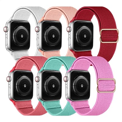SBG Nylon Bandjes 6-Pack | Geschikt voor Apple Watch 1/2/3/4/5/6/7/8/9/10/11/SE/Ultra | 49/46/45/44/42MM | Elastisch Sport Horlogebandje | Licht
