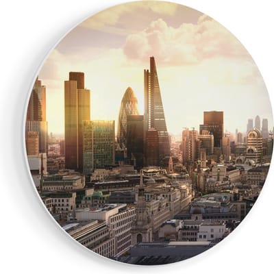 Artaza Forex Muurcirkel Londen bij Zonsondergang in een Moderne Wijk - 70x70 cm - Wandcirkel - Rond Schilderij - Wanddecoratie Cirkel - Muurdecoratie