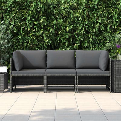 vidaXL - Tuinbank - 3-zits - met - kussens - poly - rattan - grijs