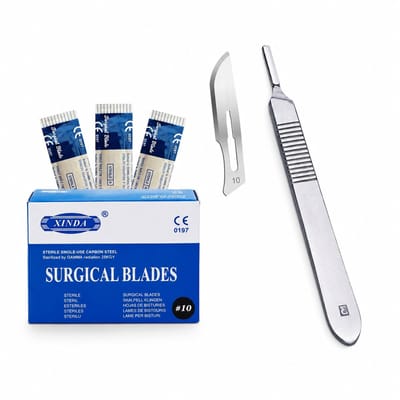MEDLUXY Precision Starter Set - Scalpelhouder Nr. 3 + 100 Steriele Scalpelmesjes Nr. 10 - Professionele Pedicure & Precisieset