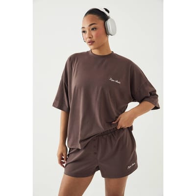 Dames Dsgn Studio Lounge Henley Knoop Superzachte Short | Mokka | Maat: 3XL