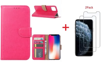 Hoesje Geschikt voor iPhone 11 Portemonnee hoesje + 2X Screenprotector - Roze