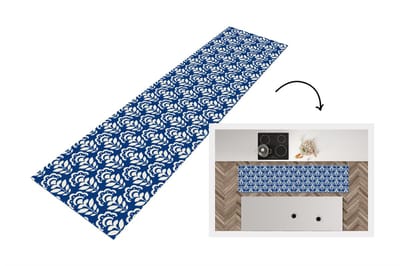 Keukenloper 200x50 cm - Keukenmat vinyl Zonnebloem - Blauw - Design - Keukenmatten loper - Keuken vloerkleed tapijt