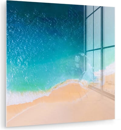 MuchoWow® Glasschilderij 90x90 cm - Schilderij acrylglas - Strand - Water - Bali - Foto op glas - Muurdecoratie woonkamer - Wanddecoratie slaapkamer - Schilderijen