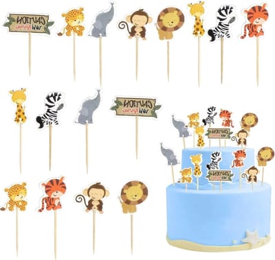 Vrolijke Dieren Cake Decoratie voor Verjaardagsfeestjes - Olifant, Zebra, Giraffe en Krokodil - Perfect voor Jongens en Muffins