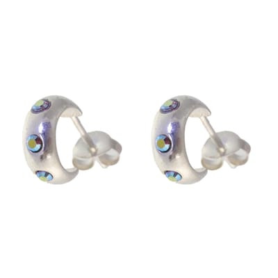 Behave – Oorbellen – 925 Sterling Zilveren Kleine Oorring met Grijze Kristal steentjes
