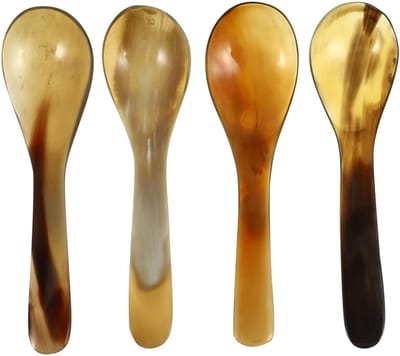 Dailygoods- Lepelset 4 Stuks - Eierlepel / Dessertlepel - Koffielepel / Roerlepel - Hoogwaardig Koeienhoorn - Duurzaam en Veilig - Geschikt voor Afternoon Tea - Servies