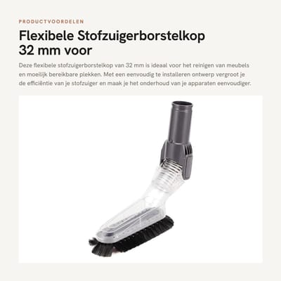 Dailygoods- Stofzuigerborstelkop 32 mm - Flexibele/Zachte Stofzuigerkop - Buigbare Hoek - Vervangend Onderdeel - Duurzaam ABS - Eenvoudig te Installeren