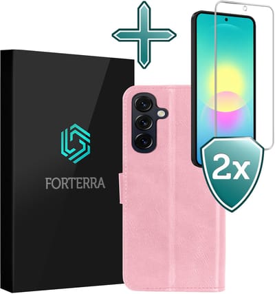 Hoesje Met 2x Screenprotector - Geschikt voor Samsung Galaxy A27 - Luxe Pasjeshouder - Flip Case - Bookcase Portemonee - Kunstleer Book Case - Flipcase Hoes - Book Cover - Walletcase - Portemonneehoes - Lichtroze