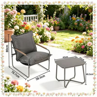 Bistroset - Balkonset Met 2 Stoelen En 1 Tafel - Met Kussens En Glazen Tafelblad - Voor Balkon, Tuin En Terras - Metaal Glas Grijs