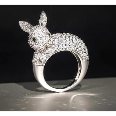 Huitan Unieke Konijnenringen voor Vrouwen Schitterende Kubieke Zirconia Lieve Dieren Vingeraccessoires Zoete Trendy Feestjuwelen 7 gray