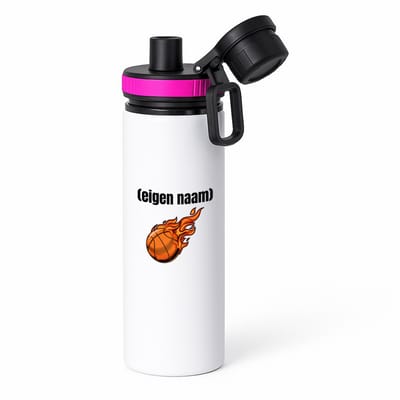 Hacebo® - basketbal vuur met eigen naam waterfles met draaidop roze - Basketbal - iemand die op basketbal zit - sport - verjaardag cadeau - kado - bal - wedstrijdsport - water fles - 850ML