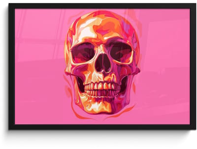 Poster in lijst - Fotolijst 60x40 cm - Posters - Felroze - Tanden - Schedel - Posterlijst zwart - Decoratie - Wanddecoratie woonkamer - Muurdecoratie slaapkamer