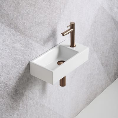 Fonteinset Mia 40.5x20x10.5cm glans wit rechts inclusief fontein kraan, sifon en afvoerplug copper